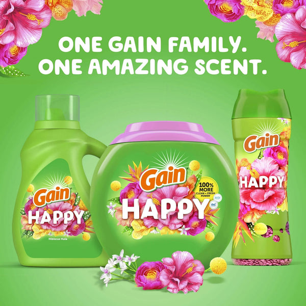 In-Wash Laundry Scent Booster Beads, Happy, Hibiscus Hula - 3 packs - 12.2 oz per pack plus 3 My Outlet Mall Resealable Storage Pouches