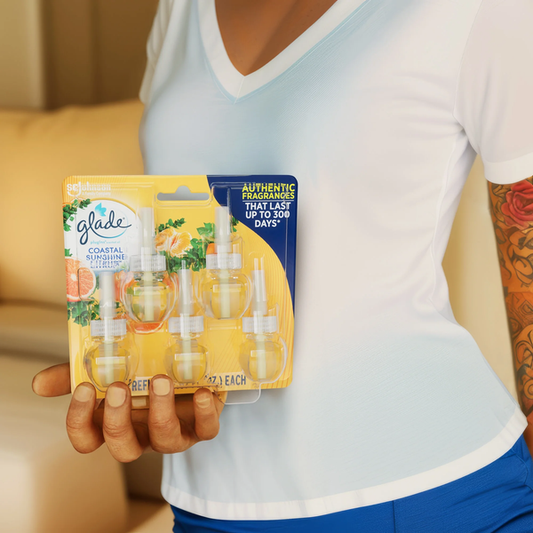 PlugIns Air Freshener Refills, Mothers Day Gifts, Coastal Sunshine Citrus, Infused with Essential Oils, 0.67 oz - 1 pack - 5 Count  per pack - plus 3 My Outlet Mall Resealable Storage Pouches