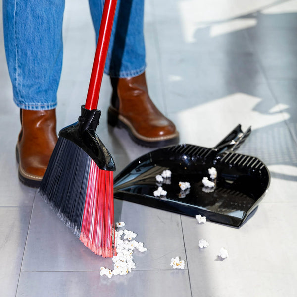 High Power Angle Broom & Dustpan Steel Handle 13.75 in. Wide Red Black - 1 pack - plus 3 My Outlet Mall Resealable Storage Pouches