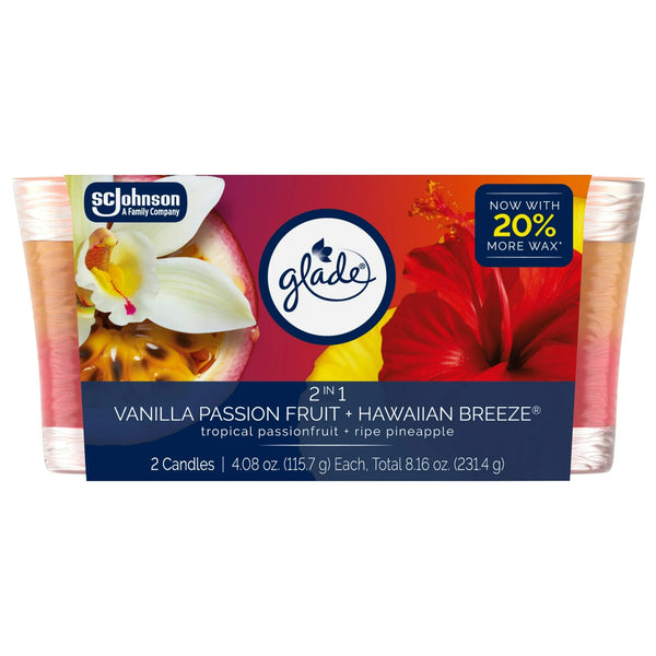 2in1 Single Wick Candles, Hawaiian Breeze + Vanilla Passionfruit, 2 Candles - 1 pack - plus 3 My Outlet Mall Resealable Storage Pouches