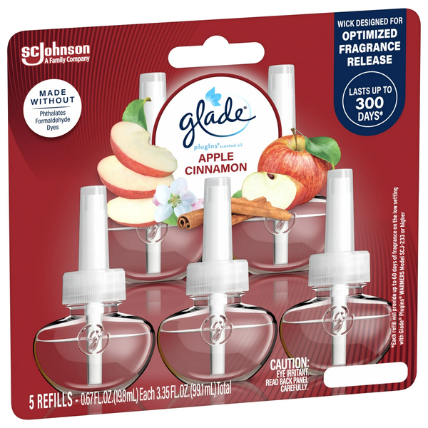 PlugIns Scented Oil 5 Refills, Air Freshener, Apple Cinnamon, Essential Oil Infused Wall Plug In, 3.35 FL oz - 1 pack - 5 Count per pack - plus 3 My Outlet Mall Resealable Storage Pouches