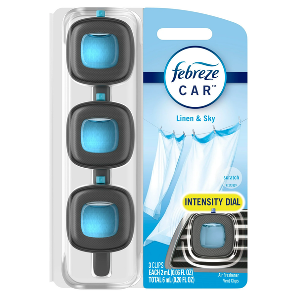 Air Freshener, Odor-Fighting Car Vent Clip, Linen & Sky - 1 pack - 3 count  per pack plus 3 My Outlet Mall Resealable Storage Pouches