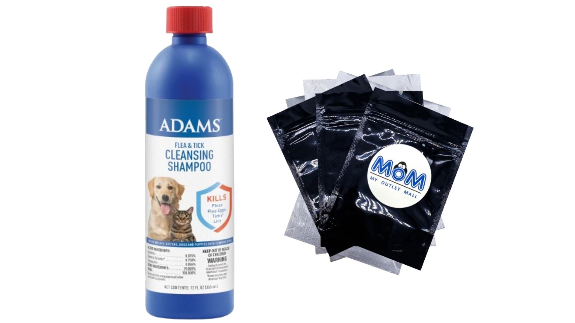 Flea & Tick Cleansing Shampoo for Cats and Dogs - 1 pack - 12 oz - plus 3 My Outlet Mall Resealable Storage Pouches