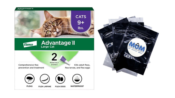 Vet-Recommended Flea Prevention for Large Cats 9 lbs+ 2-Monthly Treatments, 1 pack, 2 Count, plus 3 My Outlet Mall Resealable Storage Pouches