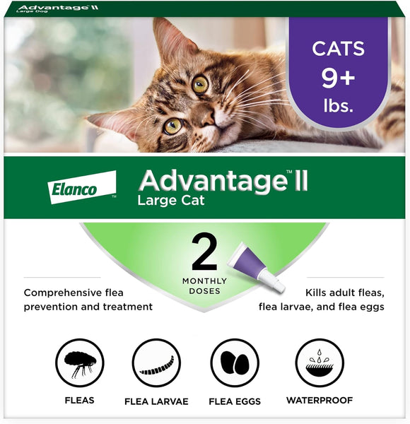Vet-Recommended Flea Prevention for Large Cats 9 lbs+ 2-Monthly Treatments, 1 pack, 2 Count, plus 3 My Outlet Mall Resealable Storage Pouches