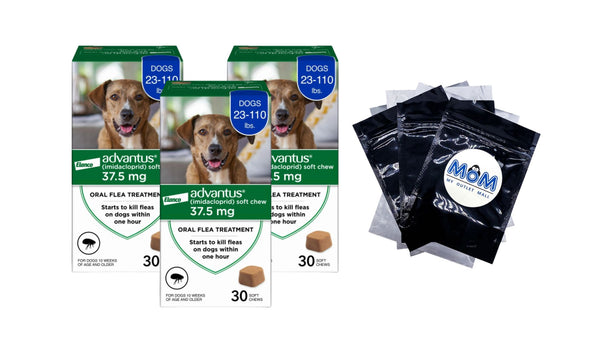 Chewable Flea Treatment for Dogs 23, 110 lbs, 3 pack, 30 Soft Chews per pack, plus 3 My Outlet Mall Resealable Storage Pouches