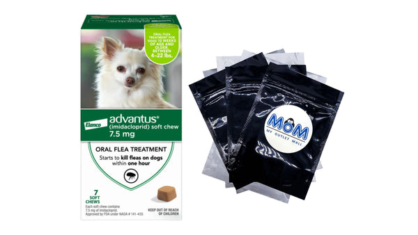 Chewable Flea Treatment for Dogs 4, 22 lbs. 1 pack, 7 Soft Chews, plus 3 My Outlet Mall Resealable Storage Pouches