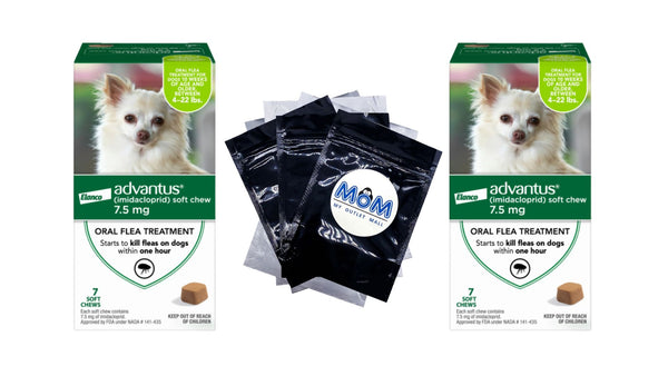 Chewable Flea Treatment for Dogs 4, 22 lbs. 2 pack, 7 Soft Chews per pack, plus 3 My Outlet Mall Resealable Storage Pouches