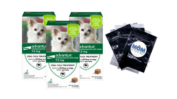 Chewable Flea Treatment for Dogs 4, 22 lbs. 3 pack, 7 Soft Chews per pack, plus 3 My Outlet Mall Resealable Storage Pouches