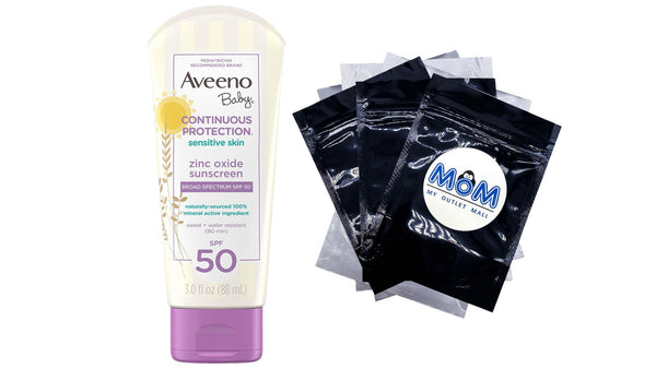 Baby Continuous Protection Zinc Oxide Mineral Sunscreen SPF 50, 1 pack, 3fl oz, Aveeno, plus 3 My Outlet Mall Resealable Storage Pouches