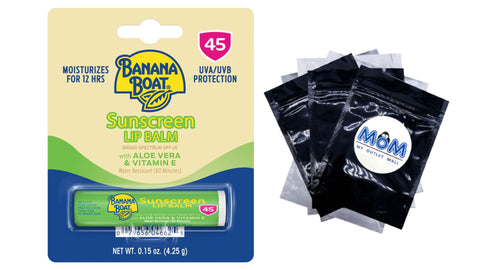 Sunscreen Lip Balm SPF 45 Aloe Vera and Vitamin E, 1 pack, 0.15 oz, Banana Boat - plus 3 My Outlet Mall Resealable Storage Pouches