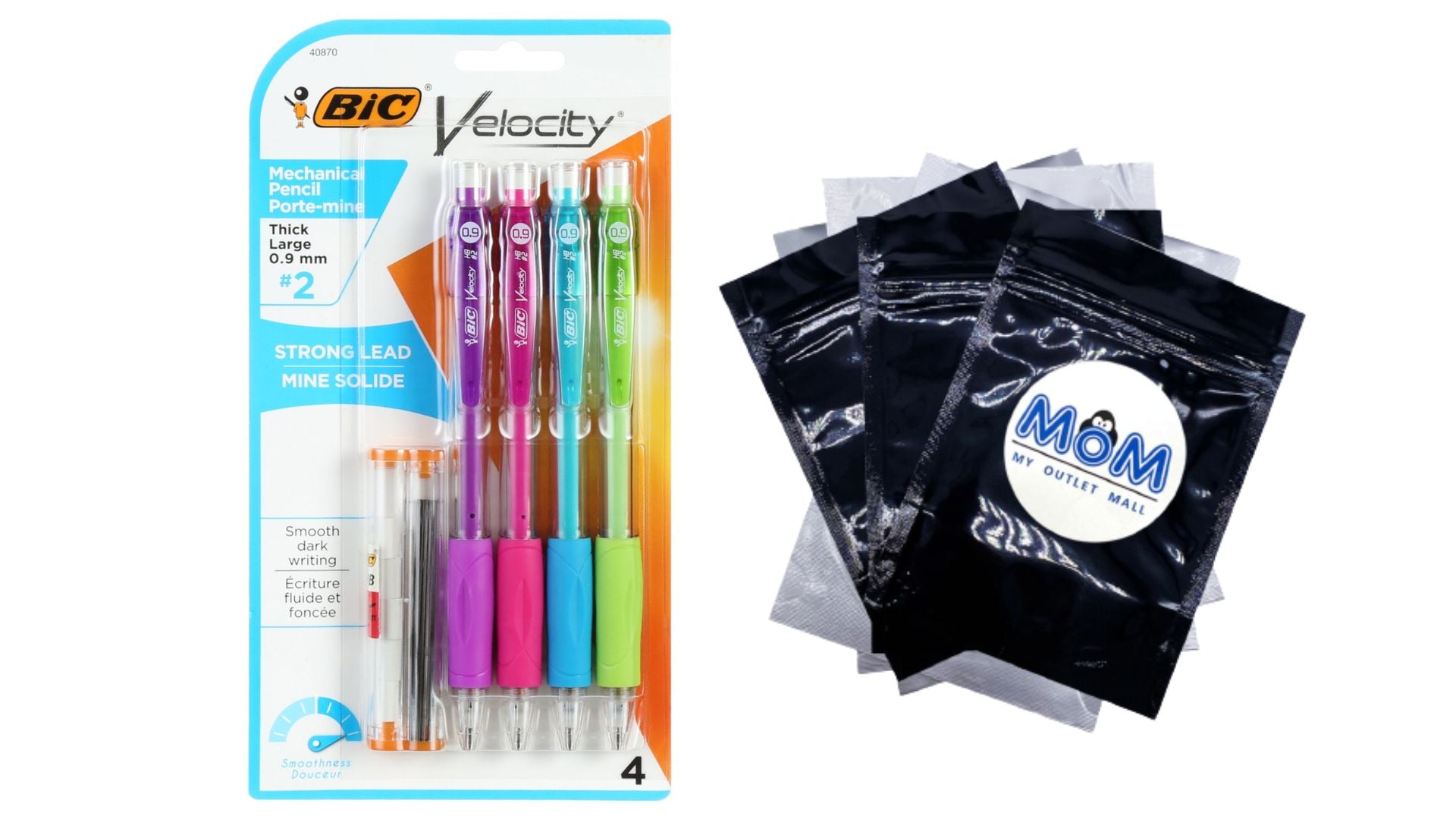 Velocity Mechanical Pencil 0.9mm Black - 1 pack - 4 count - BIC - plus 3 My Outlet Mall Resealable Storage Pouches