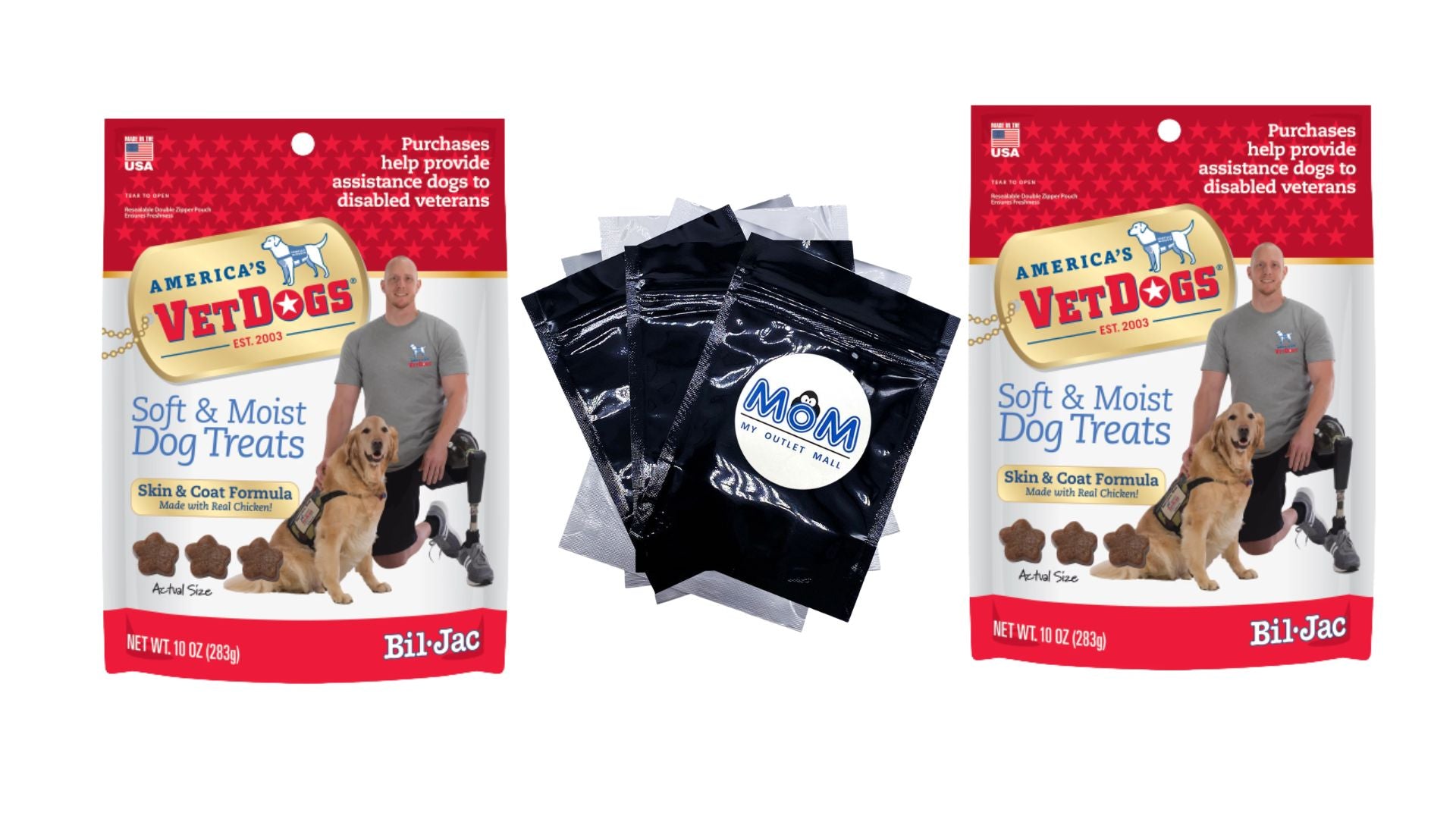 VetDogs Veteran's K-9 Corps Soft & Moist Dog Treats, Skin and Coat Formula, 2 pack, 10 oz per pack, plus 3 My Outlet Mall Resealable Storage Pouches