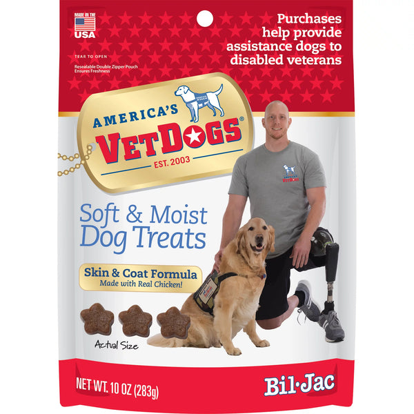 VetDogs Veteran's K-9 Corps Soft & Moist Dog Treats, Skin and Coat Formula, 3 pack, 10 oz per pack, plus 3 My Outlet Mall Resealable Storage Pouches