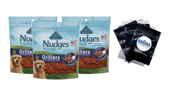 Nudges Grillers Natural Dog Treats, Beef, 3 pack, 16 oz per pack, plus 3 My Outlet Mall Resealable Storage Pouches