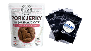 Dry Pork & Bacon Jerky Treats for Dogs, 1 pack, 16 oz, plus 3 My Outlet Mall Resealable Storage Pouches