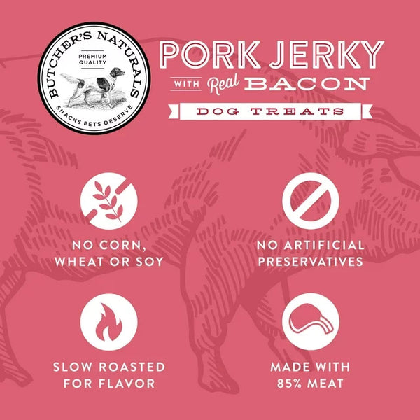 Dry Pork & Bacon Jerky Treats for Dogs, 2 pack, 16 oz per pack, plus 3 My Outlet Mall Resealable Storage Pouches