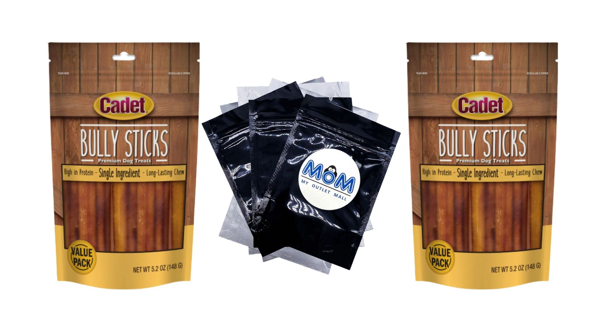 Bully Sticks Dog Treats, 2 pack, 5.2 oz per pack, plus 3 My Outlet Mall Resealable Storage Pouches