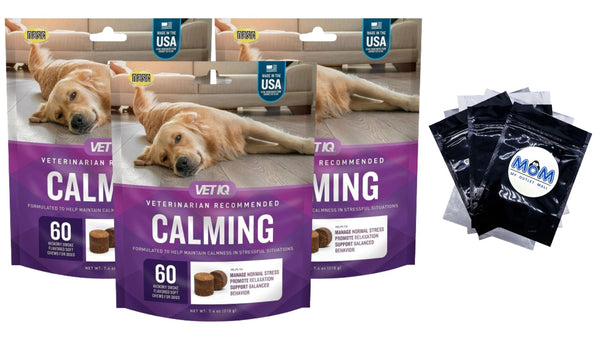 Calming Support Supplement Soft Chews for Dogs - 3 Packs - 60 counts per pack - plus 3 My Outlet Mall Resealable Storage Pouches