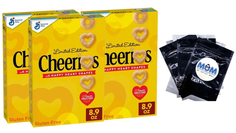 Limited Edition Happy Heart Shapes Heart Healthy Cereal, 3 Packs, 8.9 oz per pack, plus 3 My Outlet Mall Resealable Storage Pouches