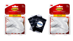 Large Designer Hooks, White, Hang Decoration Damage-free, 2 pack, 4 wall hooks per pack, Command, plus 3 My Outlet Mall Resealable Storage Pouches