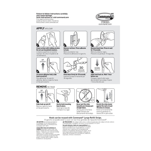 Large Designer Hooks, White, Hang Decoration Damage-free, 2 pack, 4 wall hooks per pack, Command, plus 3 My Outlet Mall Resealable Storage Pouches