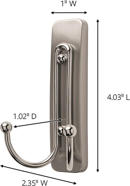 Command Large Double Bathroom Wall Hooks, Satin Nickel, Damage-free Hanging, Command, 2 pack, 1 metal hook per pack, plus 3 My Outlet Mall Resealable Storage Pouches