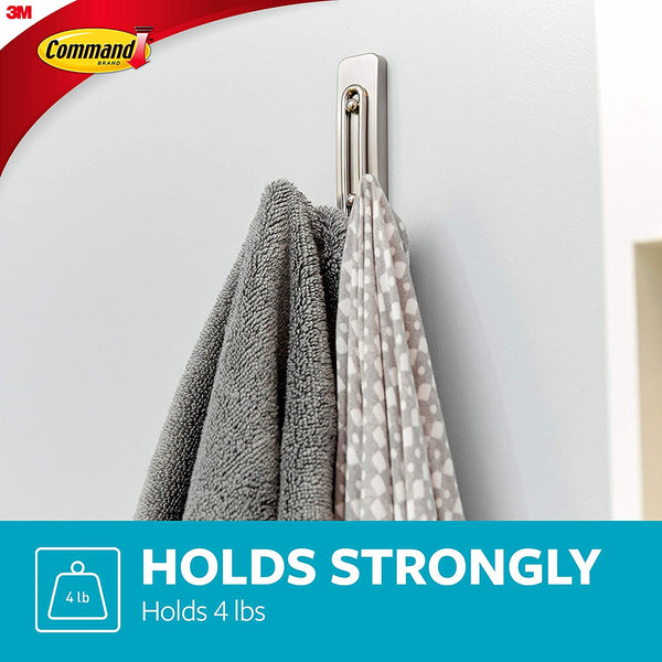 Large Double Bathroom Wall Hooks, Satin Nickel, Damage-free Hanging, 3 pack, 1 metal hook per pack,  Command, plus 3 My Outlet Mall Resealable Storage Pouches