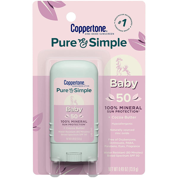 Pure and Simple Baby Sunscreen Stick SPF 50, 3 pack, 0.49 oz per pack, Coppertone, plus 3 My Outlet Mall Resealable Storage Pouches