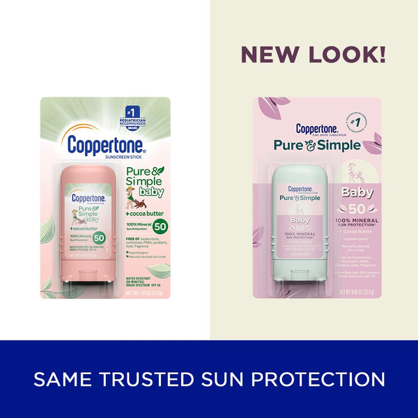 Pure and Simple Baby Sunscreen Stick SPF 50, 3 pack, 0.49 oz per pack, Coppertone, plus 3 My Outlet Mall Resealable Storage Pouches