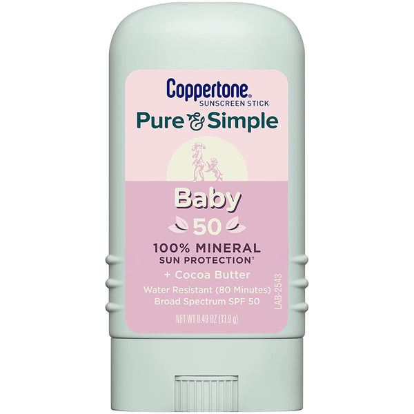 Pure and Simple Baby Sunscreen Stick SPF 50, 6 pack, 0.49 oz per pack, Coppertone, plus 3 My Outlet Mall Resealable Storage Pouches