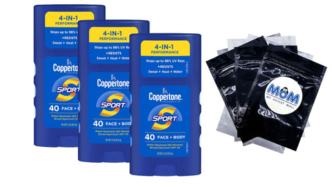 Sport Sunscreen Stick SPF 40 Travel size Sunscreen, 3 pack, 1.5oz per pack, Coppertone, plus 3 My Outlet Mall Resealable Storage Pouches