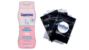 WaterBabies SPF 50 Baby Sunscreen Lotion, 1 pack, 8fl oz, Coppertone, plus 3 My Outlet Mall Resealable Storage Pouches