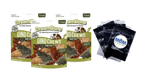 Dino Chews, Grain-Free, Rawhide-Free Dog Chews, Large, 3 pack, 14.8 oz (7 Count) per pack, plus 3 My Outlet Mall Resealable Storage Pouches