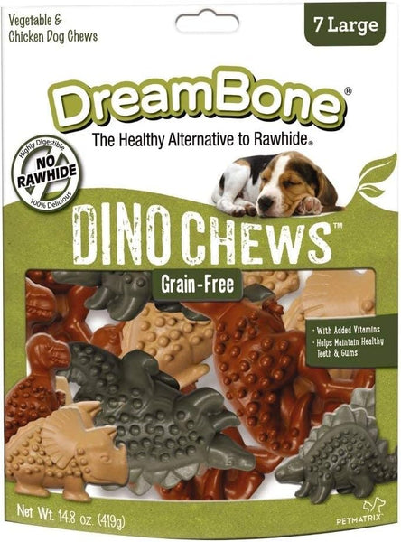 Dino Chews, Grain-Free, Rawhide-Free Dog Chews, Large, 2 pack, 14.8 oz (7 Count) per pack, plus 3 My Outlet Mall Resealable Storage Pouches