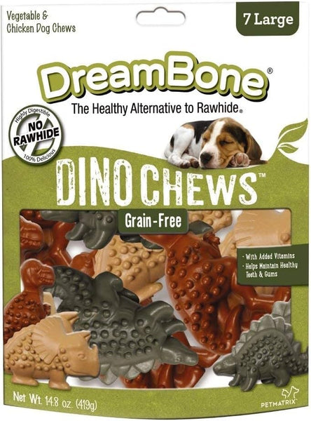 Dino Chews, Grain-Free, Rawhide-Free Dog Chews, Large, 3 pack, 14.8 oz (7 Count) per pack, plus 3 My Outlet Mall Resealable Storage Pouches