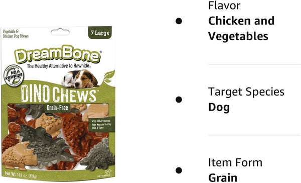Dino Chews, Grain-Free, Rawhide-Free Dog Chews, Large, 3 pack, 14.8 oz (7 Count) per pack, plus 3 My Outlet Mall Resealable Storage Pouches