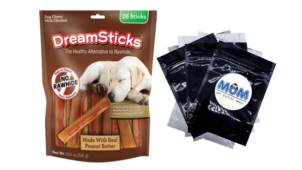 DreamSticks with Real Chicken, Rawhide-Free Dog Chews - 1 pack - 18.3 oz - plus 3 My Outlet Mall Resealable Storage Pouches