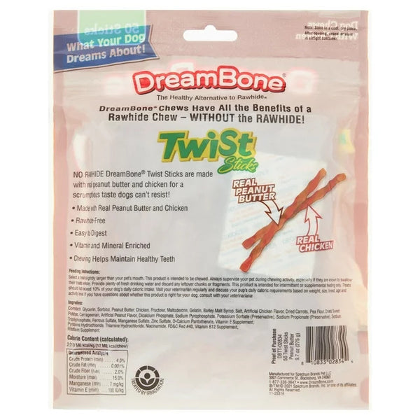 Twist Sticks with Peanut Butter Rawhide-Free Dog Chews, 3 pack, 9.7 oz (50 Count) per pack, plus 3 My Outlet Mall Resealable Storage Pouches