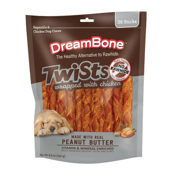 Twists Wrapped with Chicken Rawhide-Free Dog Chews, 2 pack, 8.8oz (36 Count) per pack, plus 3 My Outlet Mall Resealable Storage Pouches