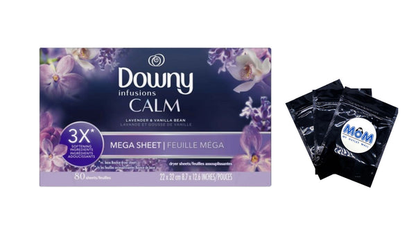 Mega Dryer Sheets, CALM, Lavender -1 pack - 80 count - plus 3 My Outlet Mall Resealable Storage Pouches