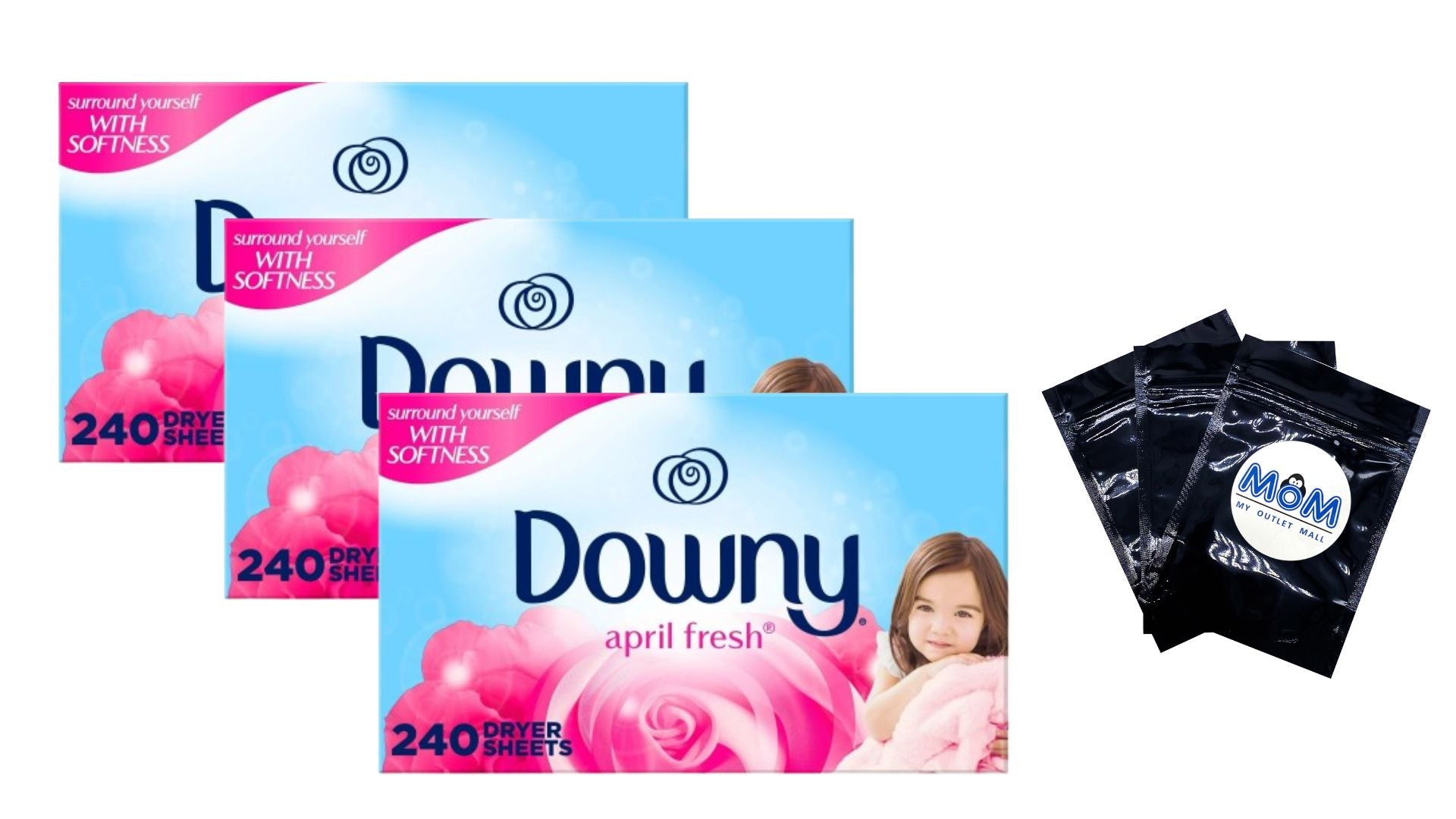 Fabric Softener Dryer Sheets, April Fresh -3 packs - 240 count - plus 3 My Outlet Mall Resealable Storage Pouches