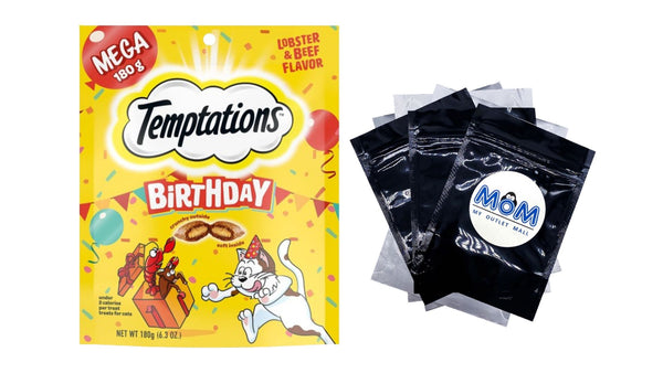 Birthday Cat Treats Lobster and Beef Flavor, 1 pack, 6.3 oz, plus 3 My Outlet Mall Resealable Storage Pouches