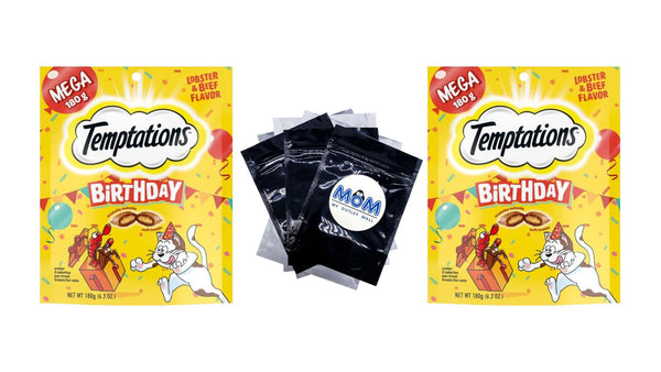 Birthday Cat Treats Lobster and Beef Flavor, 2 pack, 6.3 oz per pack, plus 3 My Outlet Mall Resealable Storage Pouches