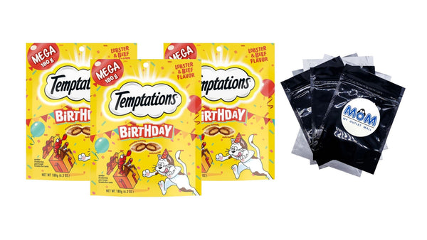 Birthday Cat Treats Lobster and Beef Flavor, 3 pack, 6.3 oz per pack, plus 3 My Outlet Mall Resealable Storage Pouches