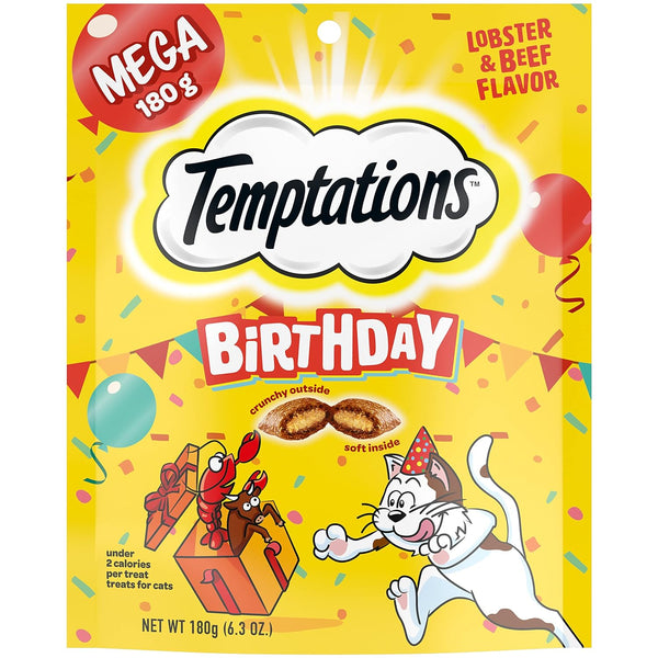 Birthday Cat Treats Lobster and Beef Flavor, 3 pack, 6.3 oz per pack, plus 3 My Outlet Mall Resealable Storage Pouches