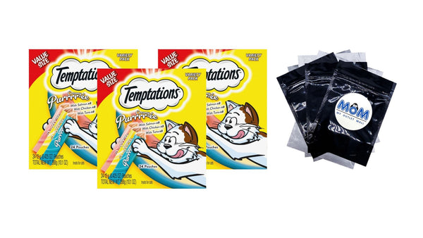 Creamy Puree Chicken, Salmon, and Tuna Lickable Cat Treats Variety Pack, 3 pack, 24 Count per pack - plus 3 My Outlet Mall Resealable Storage Pouches