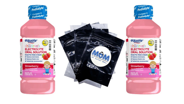 Children's Electrolyte Oral Solution, Strawberry Flavor - 2 packs - 33.8fl oz - plus 3 My Outlet Mall Resealable Storage Pouches