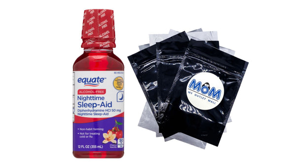 Alcohol-Free Diphenhydramine HCl Nighttime Sleep-Aid, Cherry Vanilla, 50 mg, 1 pack, 12fl oz, plus 3 My Outlet Mall Resealable Storage Pouches