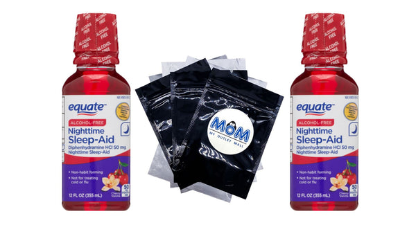 Alcohol-Free Diphenhydramine HCl Nighttime Sleep-Aid, Cherry Vanilla, 50 mg, 2 pack, 12fl oz per pack, plus 3 My Outlet Mall Resealable Storage Pouches